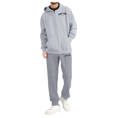 LKRSEEF Trainingsanzug Herren, Jogginganzug Mit Stilvoller Brief Print Hausanzug Für Herren Gym Warm Tracksuit 01 Grau L von LKRSEEF