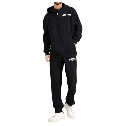 LKRSEEF Trainingsanzug Herren, Jogginganzug Mit Stilvoller Brief Print Hausanzug Für Herren Gym Warm Tracksuit 01 Schwarz M von LKRSEEF