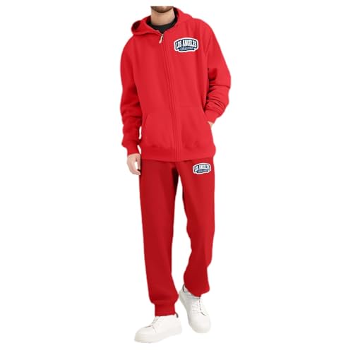 LKRSEEF Trainingsanzug Herren, Jogginganzug Mit Stilvoller Brief Print Hausanzug Für Herren Gym Warm Tracksuit 03 Rot XL von LKRSEEF