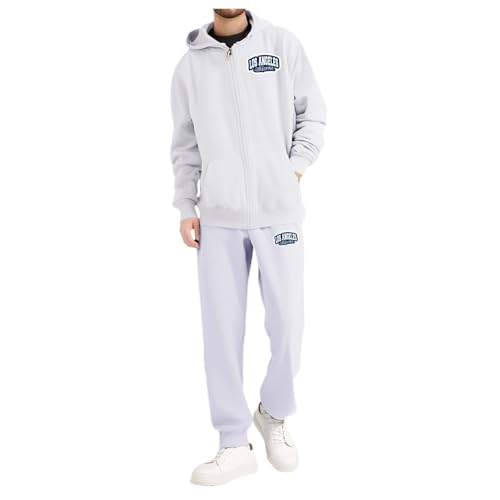 LKRSEEF Trainingsanzug Herren, Jogginganzug Mit Stilvoller Brief Print Hausanzug Für Herren Gym Warm Tracksuit 03 Weiß M von LKRSEEF