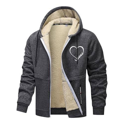 Winterjacke Herren, Sherpa Gefütterte Jacke mit Kapuze, Winddicht Outdoorjacke, Männer Einfarbiges Mantel mit Reißverschluss, Winter Mantel, Wärmend Jacke, Wintermantel für Herren 04 Grau XL von LKRSEEF