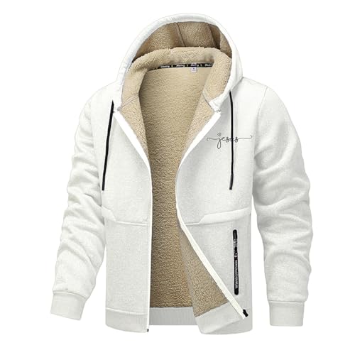 LKRSEEF Winterjacke Herren Sherpa Wolle Gefütterte Jacke mit Kapuze Outdoor Wintermantel Winddicht Warmer übergangsjacke für Herren Winter 03 Weiß XXL von LKRSEEF