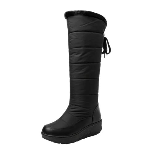 LKRSEEF Winterschuhe Damen, Platform Schneestiefel Plateau Boots Lange Stiefel Schneeschuhe Stiefeletten Overknees Winterstiefel Damen Gefüttert Winterboots Schwarz 36 von LKRSEEF