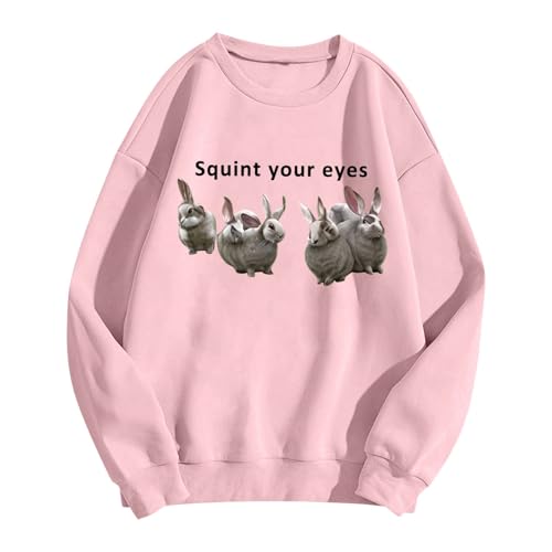 Langarmshirt Damen, Oversize Longsleeve Pullover Modisches, Vielseitiges Und Lustiges „Squint Your Eyes“ Sweatshirt Für Damen Ohne Kapuze Winter 02 Rosa XL von LKRSEEF