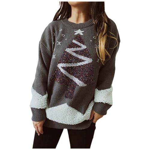 Mantel Damen, Dutzende Stile Weihnachtspullover Damen Pullover Oberteile Damen Herbst Outfit Strickpullover Damen Langarm Pulli Damen Ugly Christmas Sweater Damen Y2k 20 Grau L von LKRSEEF