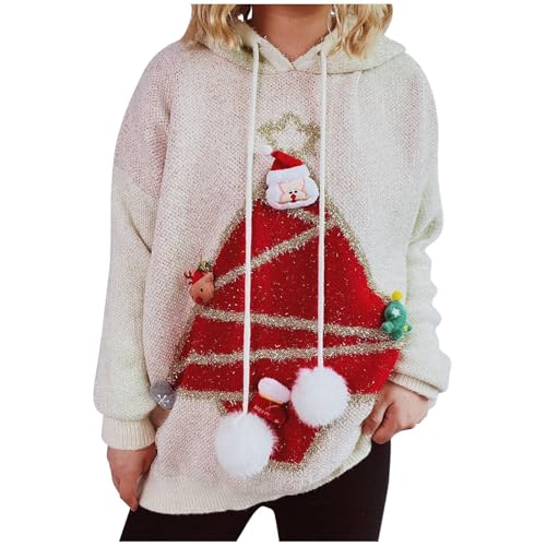 Prime, Christmas Pullover Damen, Dutzende Stile Weihnachtspullover Damen Pullover Damen Herbst Outfit Y2k Strickpullover Damen Langarm Pulli Damen Ugly Christmas Sweater Damen 07 Weiß L von LKRSEEF