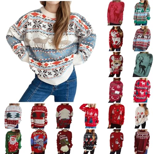 Prime, Christmas Pullover Damen//Weihnachtspullover Damen Dünne Pullover Damen Herbst Outfit Strickpullover Damen Sweatshirt Langarm Pulli Damen Ugly Christmas Sweater Damen Beige L von LKRSEEF