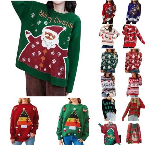 Prime, Christmas Pullover Damen//Weihnachtspullover Damen Pullover Damen Baumwolle Herbst Outfit Strickpullover Damen Langarm Pulli Damen Ugly Christmas Sweater Damen 04 Schwarz M von LKRSEEF