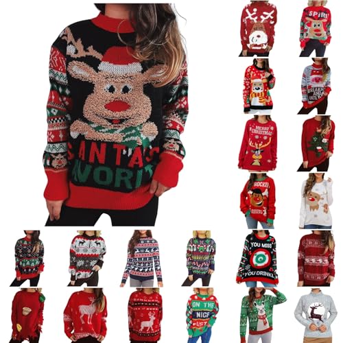 Prime, Christmas Pullover Damen//Weihnachtspullover Damen Pullover & Strickjacken für Damen Herbst Outfit Strickpullover Damen Langarm Pulli Damen Ugly Christmas Sweater Damen 02 B XL von LKRSEEF