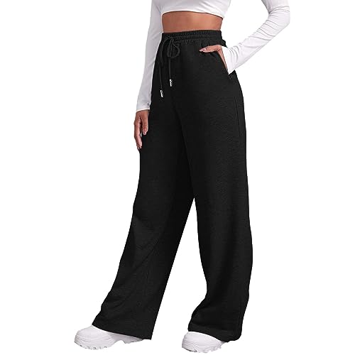 Prime//Joggoinghosen Damen - Bequeme Lockere Freizeithose/Sporthose/Trainingshose Hosen Damen Weite Hosen Baggy Jogginghose Lang Sweatpants Damen Mit Elastischem Bund & Geradem Bein 05 Schwarz XL von LKRSEEF