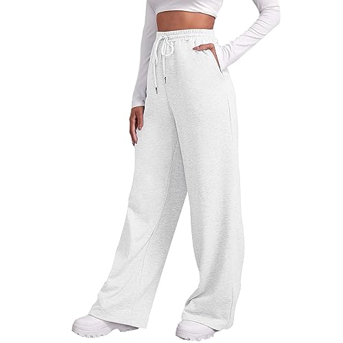 Prime//Joggoinghosen Damen - Bequeme Lockere Freizeithose/Sporthose/Trainingshose Hosen Damen Weite Hosen Baggy Jogginghose Lang Sweatpants Damen Mit Elastischem Bund & Geradem Bein 06 Weiß XL von LKRSEEF