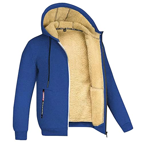 Pullover Trainingsanzug Jogginganzug Herr Jacke Sweatshirt jacken sportbekleidung Kapuzenpullover mit Sherpa-Futter Herren, Winter Warmer Fleecejacke Einfarbig Hoodie mit Reißverschluss Royal Blue XL von LKRSEEF