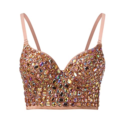 Rave Oberteil Damen Bustiers 90er Glitzer Corsage Korsagen Kostüme Karneval Metallic Tube Top Tanktops Weste Crop Crochet Kleine Sequin Sexy Bauchfreies Bauchtänzerin Bauchtanzkostüm Tops Bustier von LKRSEEF