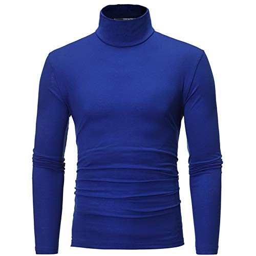 Red Herr Rollkragenpullover Sweatshirt Hemd Longsleeve Anzug Strickpullover Activewear Rollkragenpullover Herren, Hochelastischer Slim Fit Pullover Einfarbig Grundmodell Langarmshirt Blau 3XL von LKRSEEF