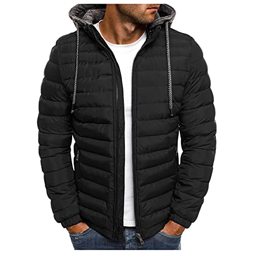 Sale, Herren Jacke Basic Übergangsjacke Warm Winterjacke Casual Steppjacke Daunenjacken Mit Kapuze Outdoor Arbeitsjacke Softshelljacke Für Herren Herbst Winter 001 Schwarz S von LKRSEEF