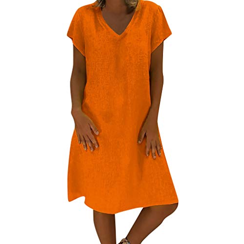 Sommerkleider Leicht Und Luftig Damen Long Leinenkleid Strandkleid Blusenkleid Oversize Sommerkleid Batik Shirt Tunika Wickelkleid Sommer Boho Kaftan Kleid Outfits Damen Orange S von LKRSEEF