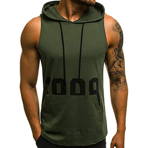 Tank Top Herren Muscle Fitness Shirt Gym Laufshirt Ärmelloses Trägershirt 2024 Kompressionsshirt Tanktop Hoodie Klamotten Sommer Tops Für Herren Armeegrün M von LKRSEEF