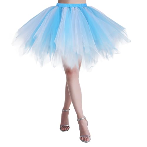 Tüllrock Damen, 50er Jahre Regenbogen Ballett Karneval Kostüm Tanzkleid Tütü Petticoat Bunt Tutu Rock Ballettrock Unterrock Für Damen(Schwarz Weiß Orange Lila Rosa Rot Braun Blau Grün Gelb) von LKRSEEF