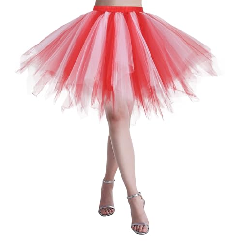 Tüllrock Damen, 50er Jahre Regenbogen Ballett Karneval Kostüm Tanzkleid Tütü Petticoat Bunt Tutu Rock Ballettrock Unterrock Für Damen(Schwarz Weiß Orange Lila Rosa Rot Braun Blau Grün Gelb) von LKRSEEF