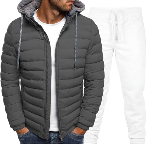 Warehouse Deal, Herren Jacke Basic Übergangsjacke Warm Winterjacke Casual Steppjacke Daunenjacken Mit Kapuze Outdoor Arbeitsjacke Softshelljacke Für Herren Herbst Winter 04 Grau L von LKRSEEF