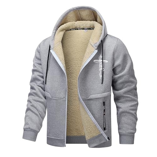 Winterjacke Herren, Sherpa Gefütterte Jacke mit Kapuze, Winddicht Outdoorjacke, Männer Einfarbiges Mantel mit Reißverschluss, Winter Mantel, Wärmend Jacke, Wintermantel für Herren 02 Hellgrau L von LKRSEEF