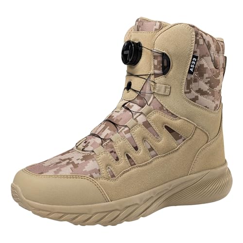 barfußschuhe Damen Winter, 2024 Herren-Kampfstiefel Mit Verstellbarem Knopf Und Spitze, Bequem, Dicke Sohle, Für Den Winter Arbeitsschuhe Winter Boots Men Beige 45 von LKRSEEF