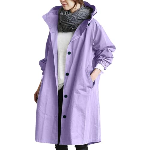 damen mantel, trenchcoat damen kurz, damen mantel herbst, Damen-Mäntel Mantel Damen Herbst Windbreaker Damen Windjacke Damen Winddicht Atmungsaktiv Leichte Outdoorjacke Herbst Übergangsjack 17 Lila XL von LKRSEEF