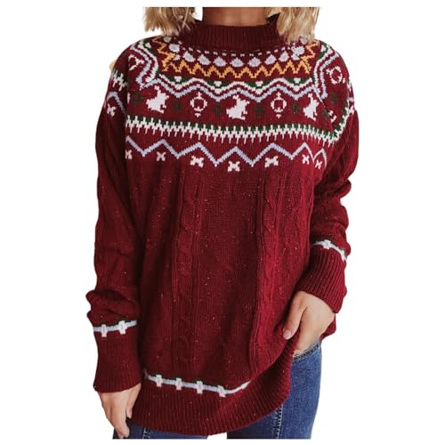 lustige Weihnachtspullover, Dutzende Stile Weihnachtspullover Damen Pullover Oberteile Damen Herbst Outfit Strickpullover Damen Langarm Pulli Damen Ugly Christmas Sweater Damen Y2k 09 Wein S von LKRSEEF