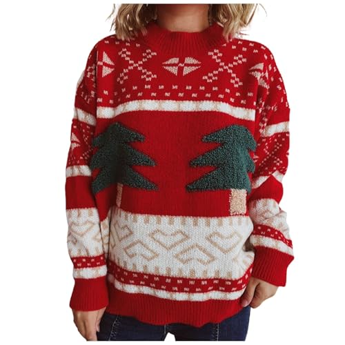 lustige Weihnachtspullover, Dutzende Stile Weihnachtspullover Damen Pullover Oberteile Damen Herbst Outfit Strickpullover Damen Langarm Pulli Damen Ugly Christmas Sweater Damen Y2k 10 Rot L von LKRSEEF