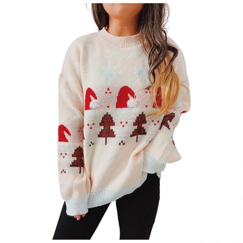 lustige Weihnachtspullover, Dutzende Stile Weihnachtspullover Damen Pullover Oberteile Damen Herbst Outfit Strickpullover Damen Langarm Pulli Damen Ugly Christmas Sweater Damen Y2k 15 Beige M von LKRSEEF