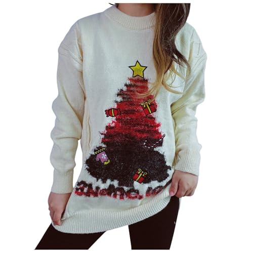 lustige Weihnachtspullover, Prime, Dutzende Stile Weihnachtspullover Damen Pullover Damen Herbst Outfit Y2k Strickpullover Damen Langarm Pulli Damen Ugly Christmas Sweater Damen 15 Weiß L von LKRSEEF