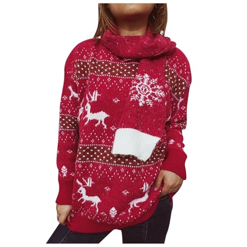 wollmantel Damen, Dutzende Stile Weihnachtspullover Damen Pullover Oberteile Damen Herbst Outfit Strickpullover Damen Langarm Pulli Damen Ugly Christmas Sweater Damen Y2k 29 Rot L von LKRSEEF