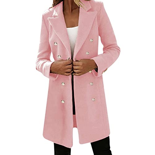 wollmantel Damen Winter, Damen-Mäntel Mantel Damen Herbst Langärmliger Zweireihiger Nizi-Mantel Für Damen Mit Anzugkragen Windbreaker Damen Windjacke Damen Übergangsjack 04 Rosa M von LKRSEEF