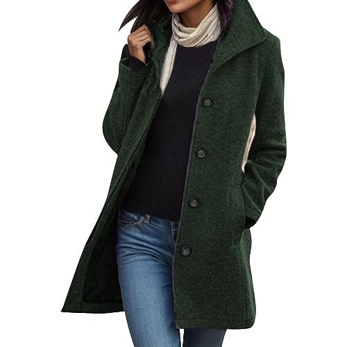 wollmantel Damen Winter, Kurzmantel Damen, Mehrere Stile Mantel Damen Herbst Damen-Mäntel Windbreaker Damen Windjacke Damen Winddicht Atmungsaktiv Leichte Outdoorjacke Herbst Übergangsjack 01 Grün M von LKRSEEF