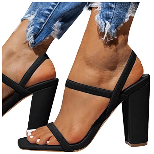 LLDG Damen Sandalen Chunky High Heel Offene Zehen Sandaletten Blockabsatz Riemchensandalen mode Slip on Sandaletten Sommer Slipper mode Partyschuhe Zarte Kleid Schuhe Abendschuhe, Schwarz, 41 EU von LLDG