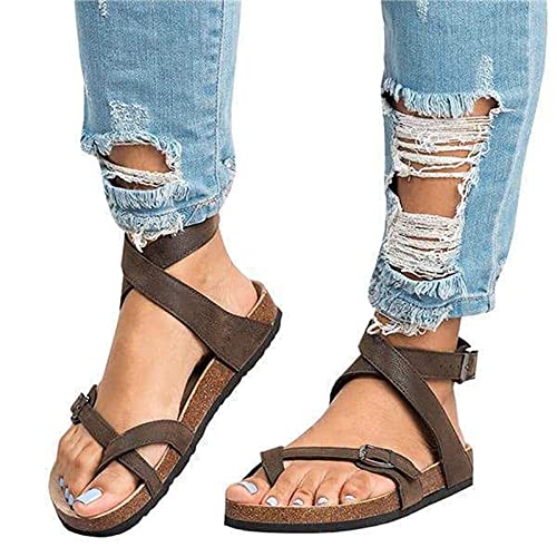 LLDG Damen Sandalen Vintage Flip Flops Flache Zehentrenner Elegant Römersandalen Hausschuhe Strandschuhe Zehe Ring Gladiator Sandalen Sommerschuhe Böhmen Riemchensandalen Flache Sandaletten von LLDG