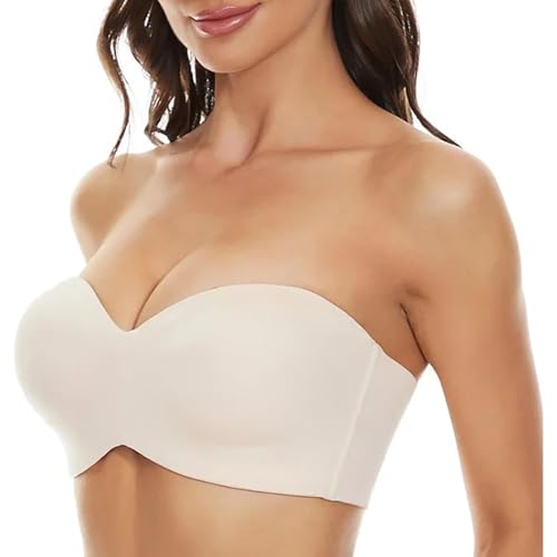 LLDYAN Full Support Non-Slip Convertible Bandeau Bra, Strapless Push up Bra, Non Padded Strapless Bra (White,36(DDD) F) von LLDYAN