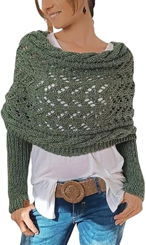 LLDYAN Knitted Cable Wrap for Women, Scarf Sweater Wrap with Sleeves, Multifunctional Scarf with Sleeves (Green,One Size) von LLDYAN