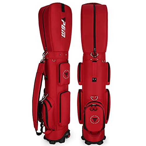 Golf-Reise-Cart-Tasche mit 5-facher Trennwand Oben, Golf-Trolley-Tasche mit 2 Rädern, Golf-Tragetasche, fasst 14 Schläger (Schwarz/Weiß/Grau/Blau/Dunkelgrau) (Rot) von LLMTYO