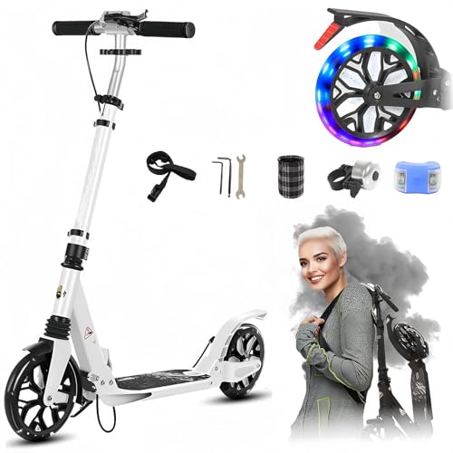 Big Wheel Scooter City Roller Kickscooter für Erwachsene klappbar LED 200mm, Cityroller mit Handbremse, Tretroller Kinder Mädchen Jungen Teenager, Kickscooter Kinder Scooter C von LLNWDNB