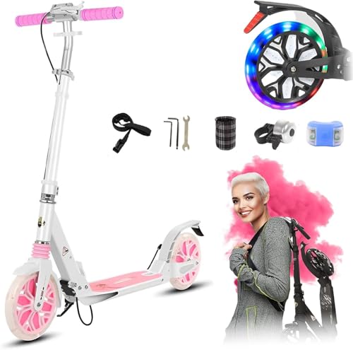 Big Wheel Scooter City Roller Kickscooter für Erwachsene klappbar LED 200mm, Cityroller mit Handbremse, Tretroller Kinder Mädchen Jungen Teenager, Kickscooter Kinder Scooter D von LLNWDNB