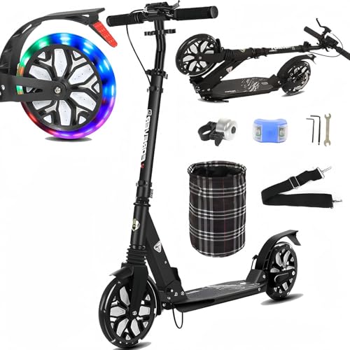 Cityroller Kinder Klappbar Kickscooter mit Big Wheel 200mm LED Leuchträdern Tretroller Scooter Stoßdämpfer | Höhenverstellbar, für Jungen und Mädchenab C von LLNWDNB