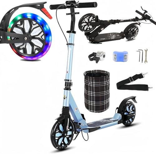 Cityroller Kinder Klappbar Kickscooter mit Big Wheel 200mm LED Leuchträdern Tretroller Scooter Stoßdämpfer | Höhenverstellbar, für Jungen und Mädchenab D von LLNWDNB