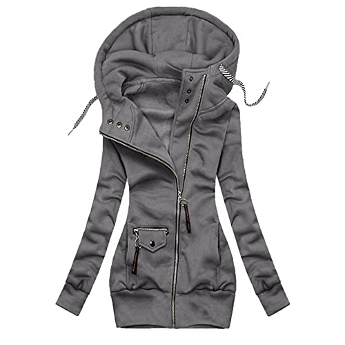 LLonGao Fleecejacke Damen Damen üBergangsjacke Lederjacke Damen Strickjacke Lang Strickjacke Damen Winter Mantel Kariert Damen Jacke Cardigan Damen Schwarz (Gray, L) von LLonGao