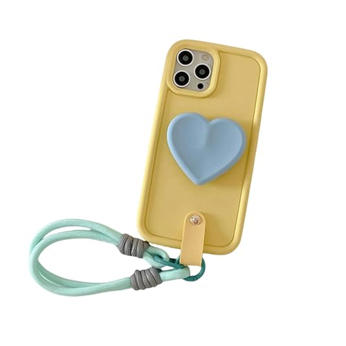 LMFKDA Handyhülle 3D Love Stand Mit Anti-Lost Lanyard Kette Telefon Fall Für 1phone 15 14 11 13 Pro Max-1phone14-gelb von LMFKDA