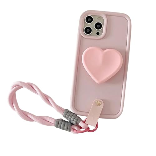 LMFKDA Handyhülle 3D Love Stand Mit Anti-Lost Lanyard Kette Telefon Fall Für 1phone 15 14 11 13 Pro Max-1phonex-rosa von LMFKDA
