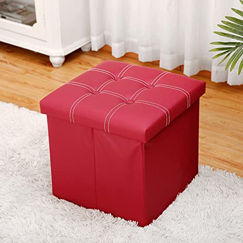 LMHAUSS Aufbewahrungs-Ottomane-Bank mit Deckel, Leder-Fußhocker, Sitz, Spielzeug-Aufbewahrungsbox, wasserabweisend, Rot, 38 x 38 x 38 cm Vigorous von LMHAUSS