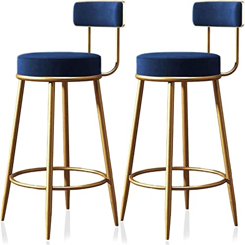 LMHAUSS Barhocker, 2er-Set, Samt-Barstühle, Frühstücks-, Esszimmer- und Küchenhocker mit Rückenlehne für Frühstücksbar, Thekenküche und Zuhause, interessant, Gold (blau) Vigorous von LMHAUSS