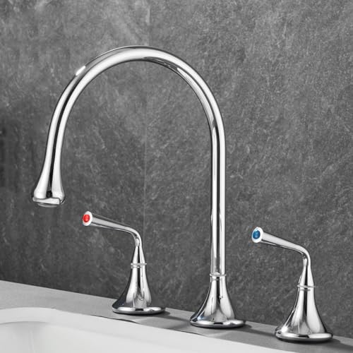 LMHAUSS DREI-Loch-Badezimmer-Wasserhahn, 2 Griffe, Waschbecken-Wasserhahn, Messing-Waschbecken-Wasserhahn, Badezimmer, heißer und kalter Badezimmer-Wasserhahn, Gun Grey Vigorous von LMHAUSS