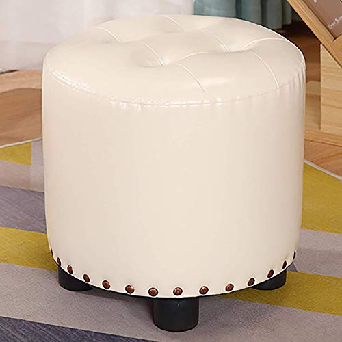 LMHAUSS Fußhocker aus Kunstleder mit Memory-Schaum-Sitz, Kleiner Ottoman-Fußhocker für Wohnzimmer, Massivholzrahmen, Nieten-Bodenkissen, Weiß, 31 x 31 x 32 cm Vigorous von LMHAUSS